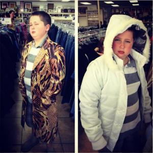 Aiden Meade poppin' tags at the Goodwill store.