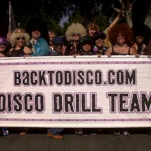 Performed in Doo Dah Parade Disco Drill Team (Big yellow Afro in the center)