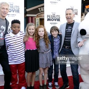 Screenwriter Craig Schulz actor Mar Mar actress Hadley Belle Miller actress Francesca Capaldi actor Noah Schnapp and director Steve Martino arrive at the red carpet premiere of The Peanuts Movie at Pier 39 in San Francisco Calif
