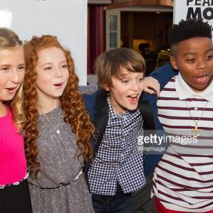Actress Hadley Belle Miller actress Francesca Capaldi actor Noah Schnapp and actor Mar Mar arrive at the red carpet premiere of The Peanuts Movie at Pier 39 in San Francisco California