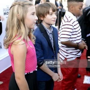Hadley Belle Miller, Noah Schnapp, and Mar Mar attend the premiere of 20th Century Fox's 'The Peanuts Movie' at Pier 39 in San Francisco, California.