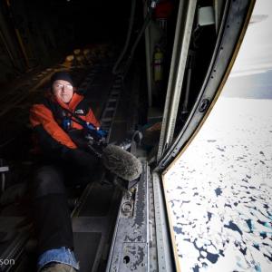 On board U.S. Coast Guard C130 for World Wildlife Federation polar bear search.