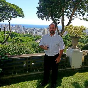 Scott M Schewe in wardrobe on the set in Honolulu for My guide to Hawaii 09202013