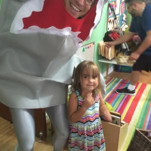 Eden with Bob the Shark on the set of 
