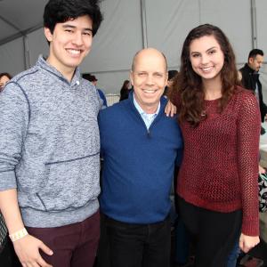 Paul Stevans with Olympic gold medalist figure skater Scott Hamilton and actress Taylor Hay at Sk8 to Elimin8 Cancer charity event in Woodland Hills, CA.