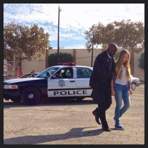 Set photo of Elise Luthman and Alimi Ballard on CSI: Crime Scene Investigation.
