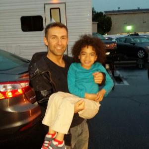 Jayden and Miko Hughes on the set of 
