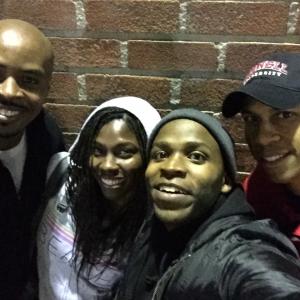 'Girl With A Backpack' on location - Vishani with cast mates Kenneth Mosley and Sharieff Walters, and director Mark Allen.