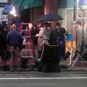 Filming of the Movie CAROL with Rooney Mara Cate Blanchett Sarah Paulson Kyle Chandler Iam the person with his arm on the blue box