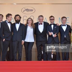 Gabor Sipos, Laszlo Nemes,Geza Rohrig, Clara Royer, Urs Rechn, Levente Molnar, Amitai Kedar, Eva Zabezsinszkij, Tamas Zanyi attend the 'Saul Fia' (Son Of Saul') Premiere during the 68th annual Cannes Film Festival on May 15, 2015 in Cannes, France.
