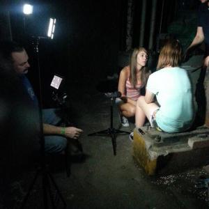 The Lowpriest directing Chris Carter Sara Jackson and Rachel Shatto in Road Trip