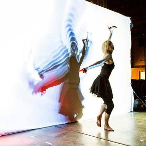 Dancing in Aurora Vortex light installation performance at Front Range Film Festival 2015  created by David Quakenbush