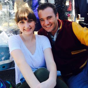Victoria Saitz and Jake Hanson on the set of TNT's Murder In The First.