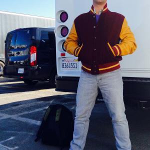 Jake Hanson on the set of TNT's Murder In The First (2015).