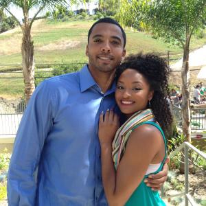 Alexx Ray on the set of Black Coffee with actor Christian Keyes