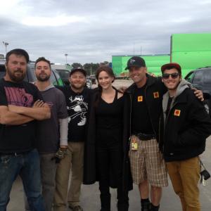 Last day of principal photography in the states on Mockingjay Jennifer Lawrence with the Dragon Grip crew