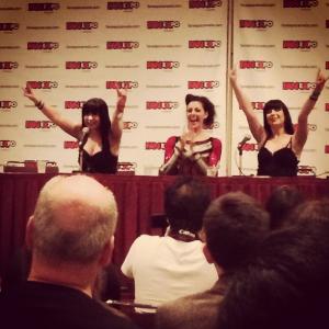 Sylvia left with Tristan Risk middle and her twin sister Jen right at the Rue Morgue Festival of Fear Convention in Toronto