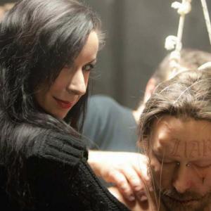 Jen Soska with Doctor Grant on the set of AMERICAN MARY