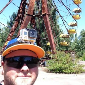 At the iconic Pripyat ferris wheel 2 miles away from the Chernobyl reactor