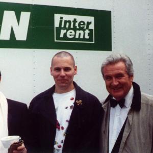 On the Kung Fu The Legend Continues set with Peter Vaughn Michael Dawson and Patrick Macnee 1993