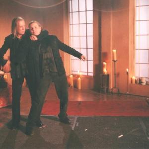 David Carradine and Michael Dawson rehearse a fight scene for Requiem the final episode from Kung Fu The Legend Continues season 4 The fight involved Caine Carradine in combat with himself 1996