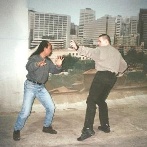 Al Leong and Michael Dawson rehearse fight choreography on the 