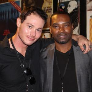 Jared Stovall pose for a pic with costar Travis Shoaf at the Open Wounds Premier in Atlanta