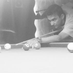 Still of Salman Qureshi. Shooting pool. 2014
