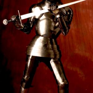English armour c 1430 made for Ronald F Maxwells Joan of Arc demonstrating the fighting technique known as half swording for infighting