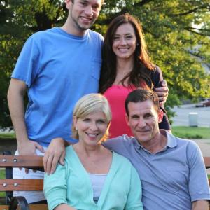 Still of Andrew Lauer, Rebecca Rogers, Ashley Bratcher, and Brandon Seth Chinault in Badge of Faith (2015).