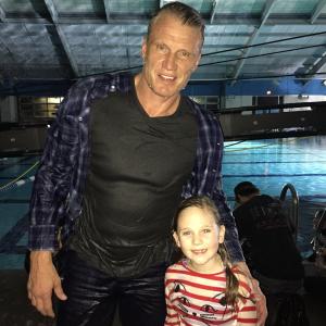 On the set of 'Shark Lake' with movie dad Dolph Lundgren