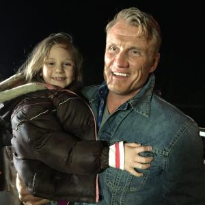 On the set of Shark Lake with movie dad Dolph Lundgren