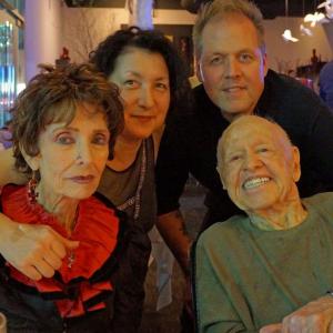 Mickey Rooney with family left to rightcompanion Margaret OBrien daughterinlaw Charlene Rooney and son Mark Rooney celebrating Valentines Day 2014