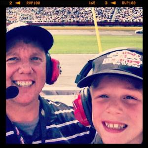 Christopher Morrow with his son Hudson at NASCAR's Charlotte Motor Speedway, Support Military Foundation event.