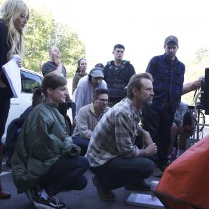 Jennifer Blanc and Dana Daurey watching Michael Biehn Directing The VictIm which they act in with him