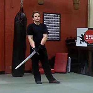 Mark Hildebrandt waiting for sword lessons with stage combat expert Robert Goodwin.