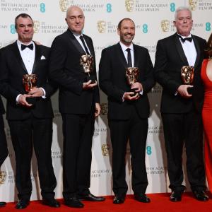 Roger Guyett, Chris Corbould, Neal Scanlan, Paul Kavanagh, Matt Smith and Emilia Clarke at event of The EE British Academy Film Awards (2016)