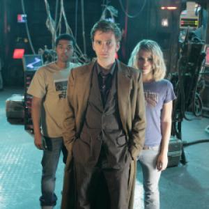 Still of Noel Clarke, Billie Piper and David Tennant in Doctor Who (2005)