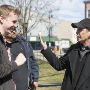 Travis Eilerson and Steve Buscemi rehearsing a scene on Park Bench with Steve Buscemi