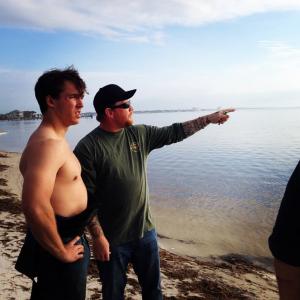 Brad Mills and Director Christopher Rey going over an upcoming shot on the set of Three Headed Shark Attack.