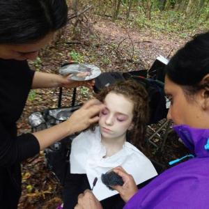 Make up On set Filming HUNTERS Role: Dead Girl
