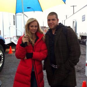 The Burly Bartender with Laura Vandervoort on the set of 