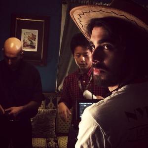 Álvaro Ortega on the set of the short film Lou (2014), where he worked as a Cinematography.