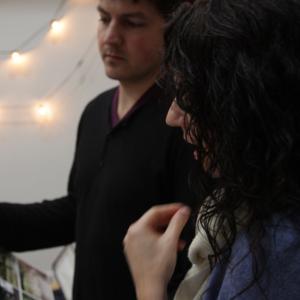 Producers Shari Aspinall and Daniel Kooman look over storyboards for She Has A Name