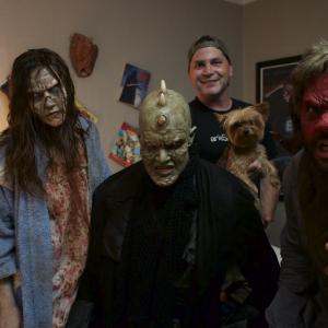 On the set of Monster Problems (2015) with Kelly Vrooman, Derek Mears, Adam Green, and Colton Dunn.