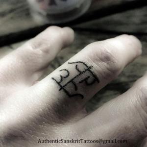 HL  Finger tattoo in Sanskrit Devanagari script Translated and Handwritten in thin lettering style Unique personal authentic