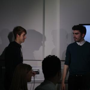 Connor and creative producer Philip Thompson on set at The Connor Kent Comedy Project 2015  Series One  Promotional Video