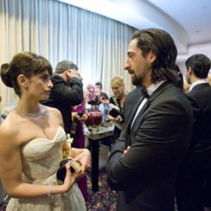 Oscar winner Penelope Cruz and Adrien Brody backstage during the live ABC Telecast of the 81st Annual Academy Awards from the Kodak Theatre in Hollywood CA Sunday February 22 2009