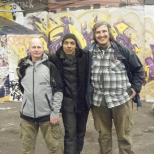 ADAM RICHARDS WITH CRAG JAMES AND GRAHAM WALKER AFTER FIGHT AND FIRE STUNTS A music group called Living in Hiding which I directed the fight scenes for their new music video