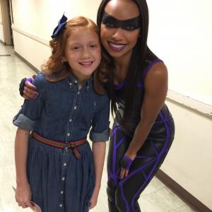 with Logan Browning on the set of Powers